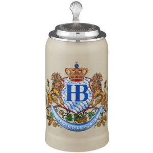 Original Hofbräuhaus Bierkrug Löwendekor mit Zinndeckel