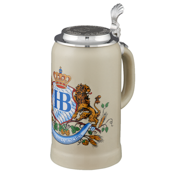 Original Hofbräuhaus Bierkrug Löwendekor mit Zinndeckel