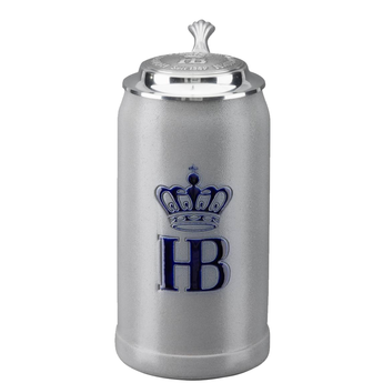 Original Hofbräuhaus Bierkrug Salzglasur mit Zinndeckel