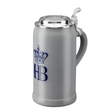 Original Hofbräuhaus Bierkrug Salzglasur mit Zinndeckel