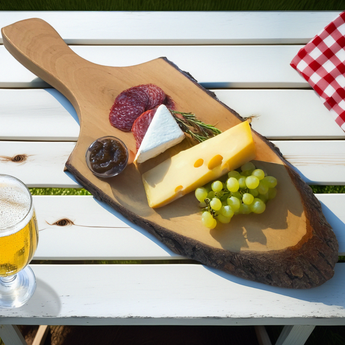 Griffrindenbrett aus lackiertem Erlenholz – mit echter Natur-Rinde und Griff – ca. 36 - 41 cm